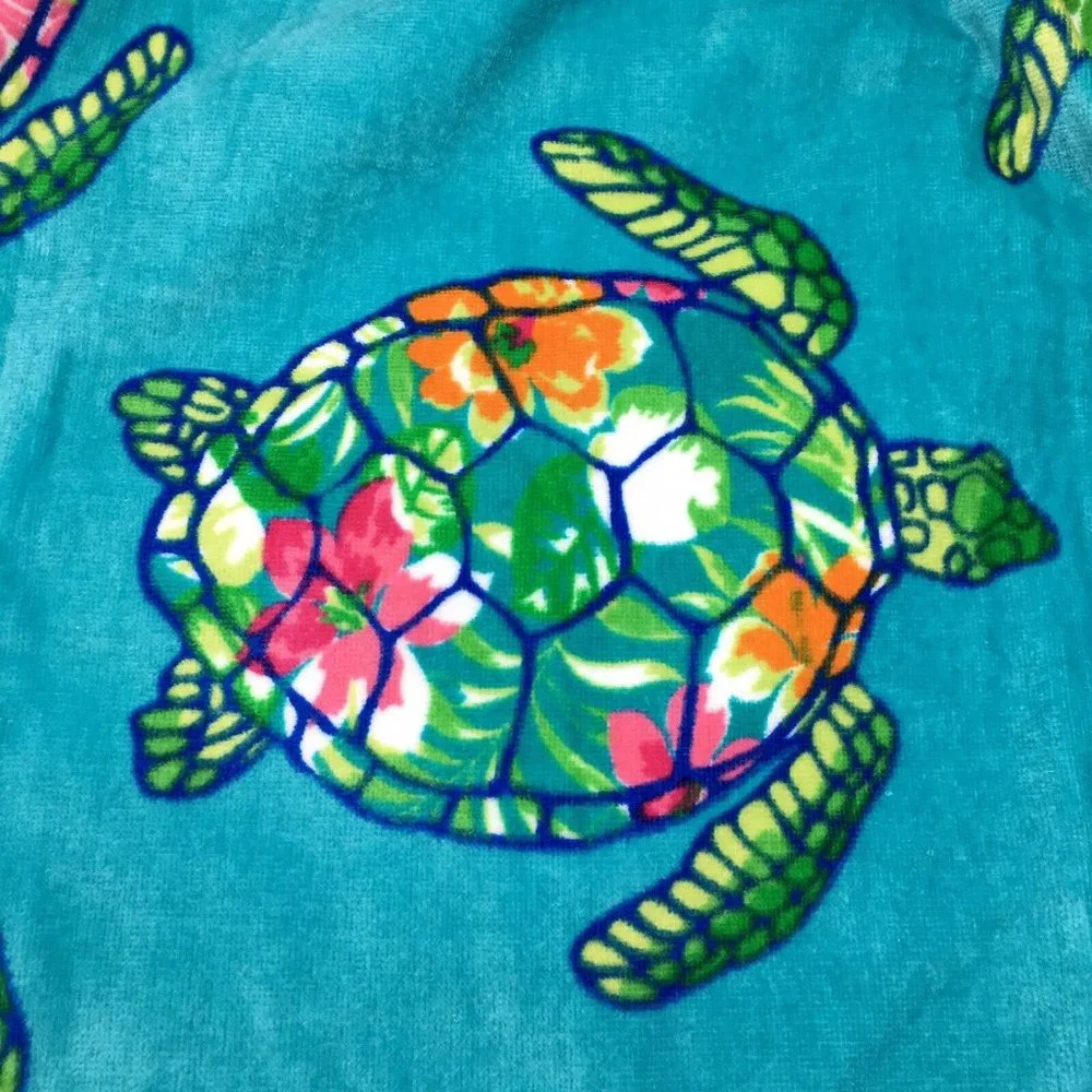 x2 Cynthia Rowley Sea Turtle Beach Towel Set Hawaiian Tropical Floral Turquoise